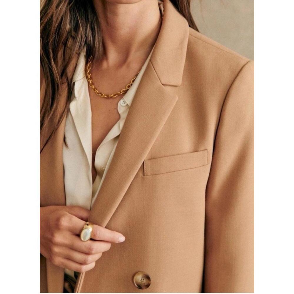 Sezane Double-Breasted Blazer in Light Beige